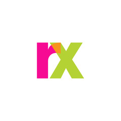 Initial letter rx, overlapping transparent lowercase logo, modern magenta orange green colors