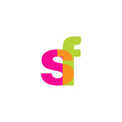 Initial letter sf, overlapping transparent lowercase logo, modern magenta orange green colors