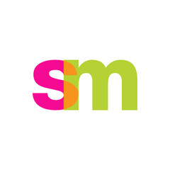 Initial letter sm, overlapping transparent lowercase logo, modern magenta orange green colors