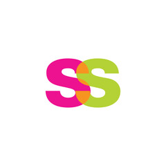 Initial letter ss, overlapping transparent lowercase logo, modern magenta orange green colors