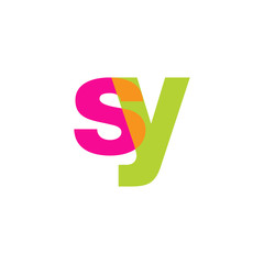 Initial letter sy, overlapping transparent lowercase logo, modern magenta orange green colors