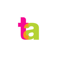 Obraz premium Initial letter ta, overlapping transparent lowercase logo, modern magenta orange green colors