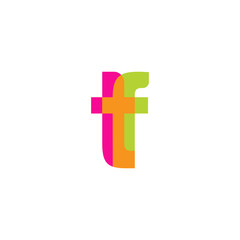 Initial letter tf, overlapping transparent lowercase logo, modern magenta orange green colors