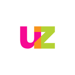 Initial letter uz, overlapping transparent lowercase logo, modern magenta orange green colors