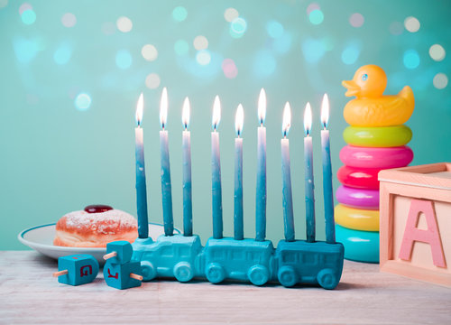Jewish holiday Hanukkah for kids with toys concept