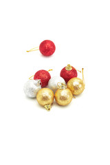 beautiful red gold and silver Christmas balls on white