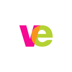 Initial letter ve, overlapping transparent lowercase logo, modern magenta orange green colors