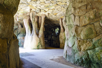 Artificial stone caves with stalactites and stalagmites with lots of natural light. Park of the brothers Naveira, betanzos, Galicia, Spain