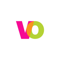 Initial letter vo, overlapping transparent lowercase logo, modern magenta orange green colors