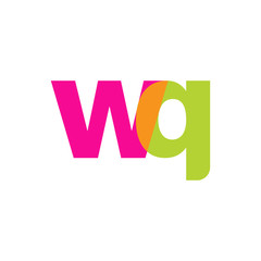 Initial letter wq, overlapping transparent lowercase logo, modern magenta orange green colors