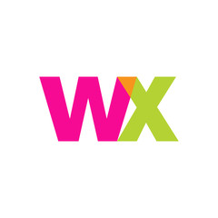 Initial letter wx, overlapping transparent lowercase logo, modern magenta orange green colors