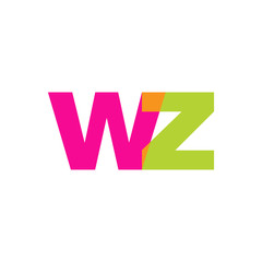 Initial letter wz, overlapping transparent lowercase logo, modern magenta orange green colors