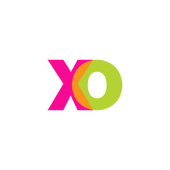 Initial letter xo, overlapping transparent lowercase logo, modern magenta orange green colors