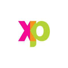 Initial letter xp, overlapping transparent lowercase logo, modern magenta orange green colors