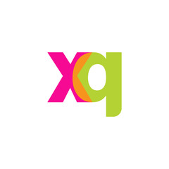 Initial letter xq, overlapping transparent lowercase logo, modern magenta orange green colors