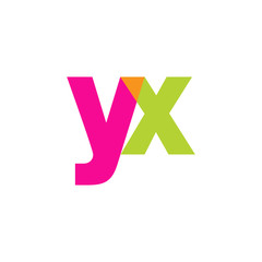 Initial letter yx, overlapping transparent lowercase logo, modern magenta orange green colors