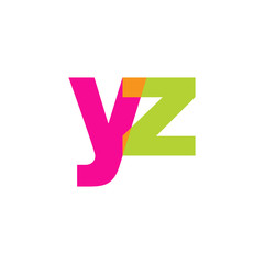 Initial letter yz, overlapping transparent lowercase logo, modern magenta orange green colors