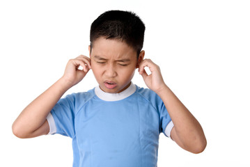 Fototapeta premium Young asian boy has pain on ear
