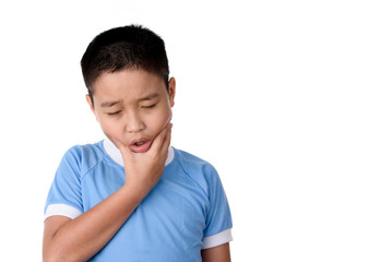 Young asian boy has pain his teeth and mount.