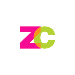 Initial letter zc, overlapping transparent lowercase logo, modern magenta orange green colors