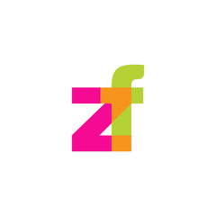 Initial letter zf, overlapping transparent lowercase logo, modern magenta orange green colors