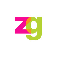 Initial letter zg, overlapping transparent lowercase logo, modern magenta orange green colors