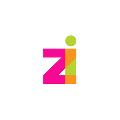 Initial letter zi, overlapping transparent lowercase logo, modern magenta orange green colors