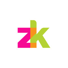Initial letter zk, overlapping transparent lowercase logo, modern magenta orange green colors