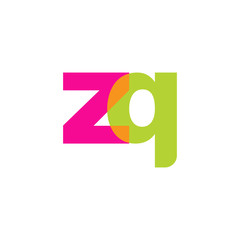 Initial letter zq, overlapping transparent lowercase logo, modern magenta orange green colors