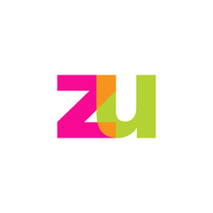 Initial letter zu, overlapping transparent lowercase logo, modern magenta orange green colors