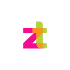 Fototapeta premium Initial letter zt, overlapping transparent lowercase logo, modern magenta orange green colors