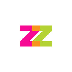 Initial letter zz, overlapping transparent lowercase logo, modern magenta orange green colors