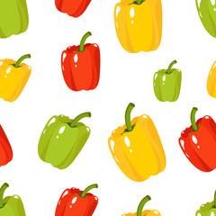 Seamless pattern with green, red, yellow sweet pepper