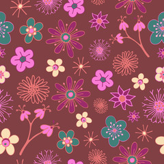 Seamless flower pattern. Hand-drawn vector illustration.