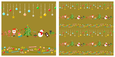 Christmas or new year elements seamless pattern. Single pattern is shown in the left. The example of assembly seamless is shown in the right.