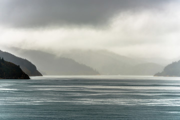Stunning view from the ferry on the Cook strait between Wellington and Picton, New Zealand