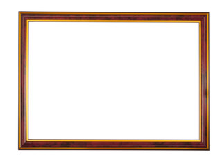 brown wooden frame with gilding isolated on white background