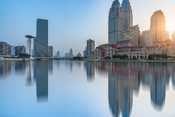 Tianjin city waterfront downtown skyline,China..