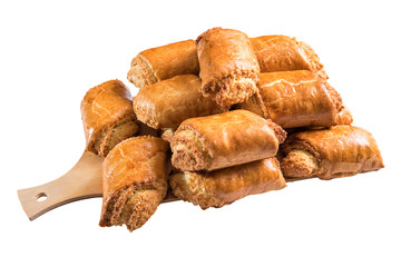flour products: baklava and walnut loaf isolated