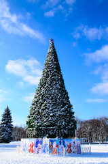 Christmas tree on a central square of the Kremenchug, Ukraine