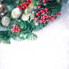 Christmas wreath isolated on a white snow background