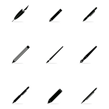 Set of pen icons for graphic design. Isolated objects 