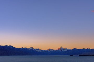 Mount Cook at dusk after sunset, Lake Pukaki, Canterbury region, South Island, New Zealand