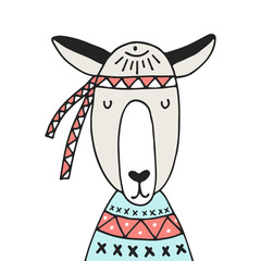 Cute hand drawn nursery poster with llama in scandinavian style. Color vector illustration