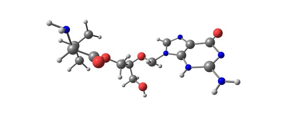 Valganciclovir molecular structure isolated on white