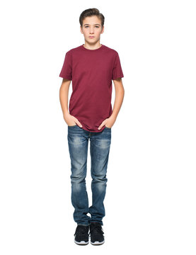 Photo of teenage young  boy posing at studio