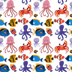 Seamless background with sea animals