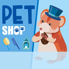 Pet shop poster with hamster eating nut