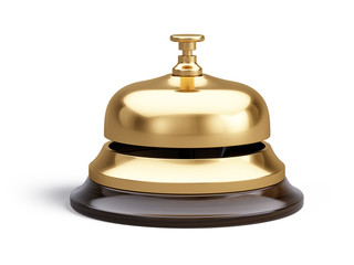 Service, hotel concept. Golden reception bell isolated on white background - 3d illustration