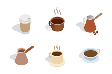 Coffee icon set, isometric style